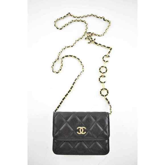Chanel 21B Black Caviar Mini Wallet On Chain Gold COCO Shoulder Crossbody Bag - Picture 3 of 10
